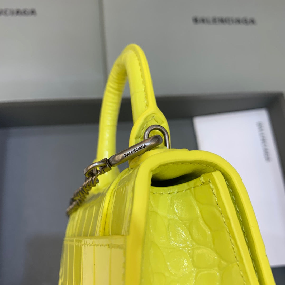 Balen Hourglass Mini Handbag With Chain In Yellow, For Women, Bags 4.7in/12cm