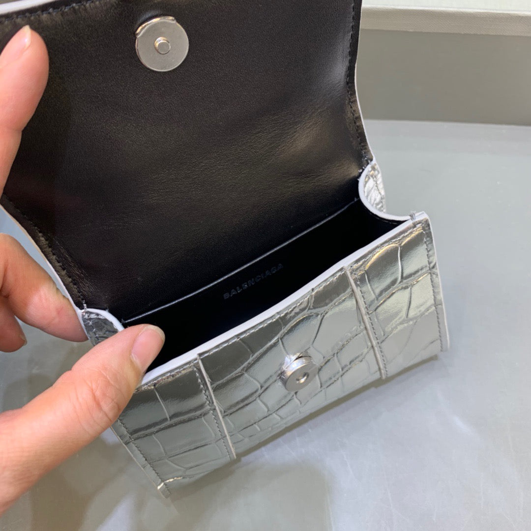 Balen Hourglass Mini Handbag With Chain In Sliver, For Women, Bags 4.7in/12cm