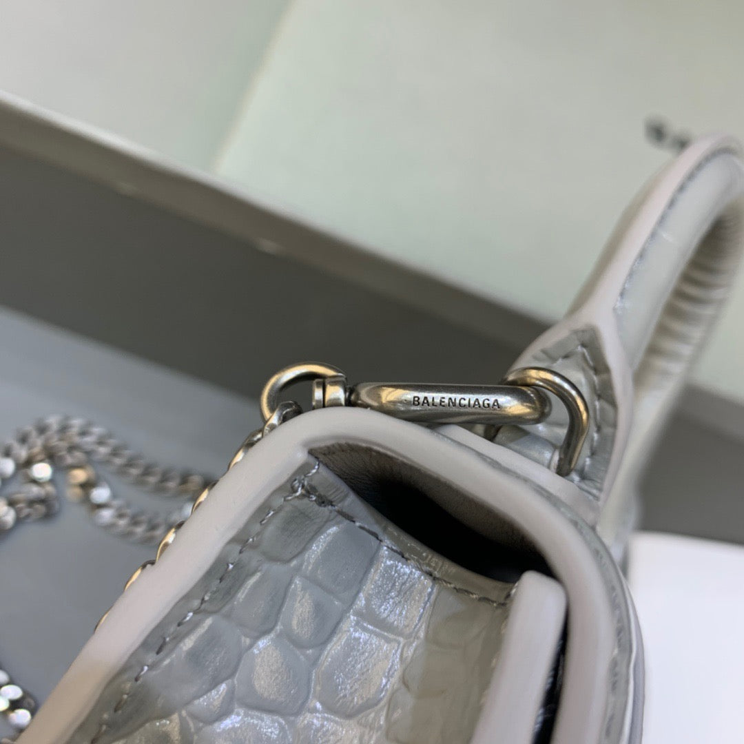Balen Hourglass Mini Handbag With Chain In Grey, For Women, Bags 4.7in/12cm