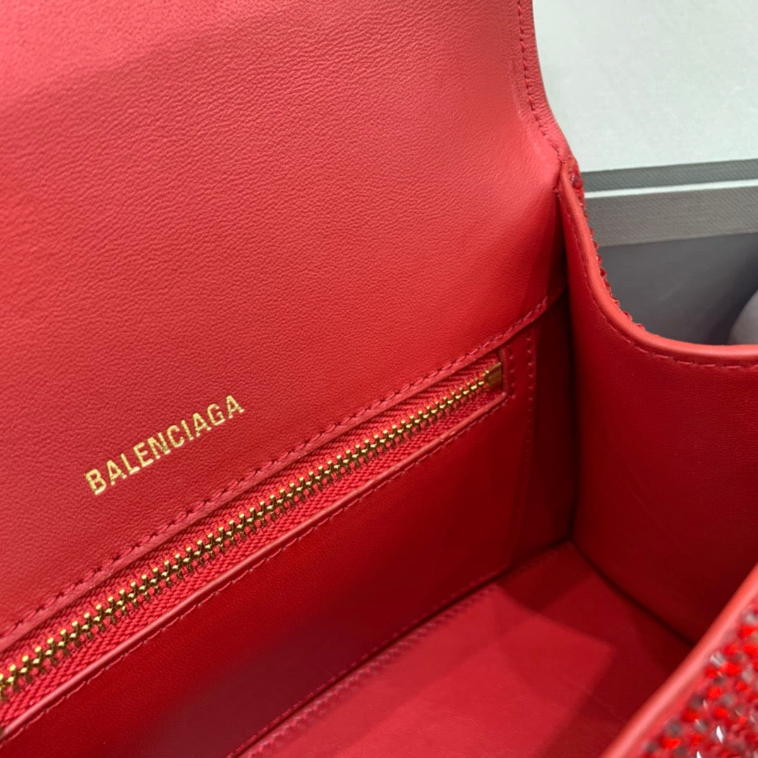 Balen Hourglass Small Handbag In Red, For Women, Bags 9in/23cm