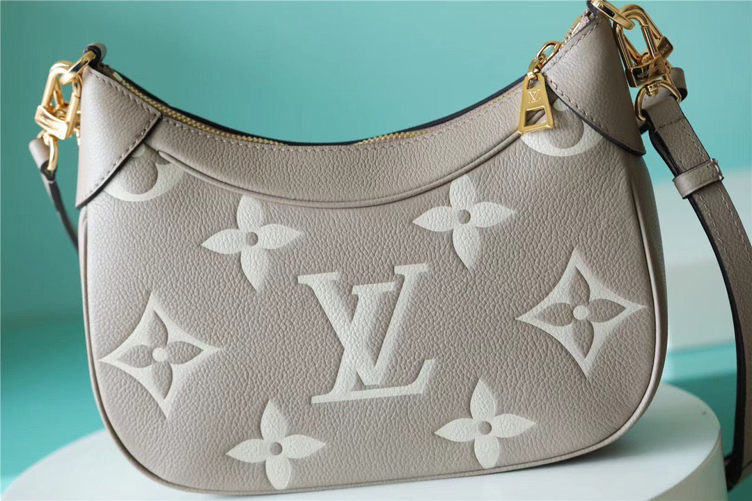 LV Bagatelle Monogram Empreinte Tourterelle Gray / Creme Beige For Women, Shoulder And Crossbody Bags 22cm/8.7in LV M46112