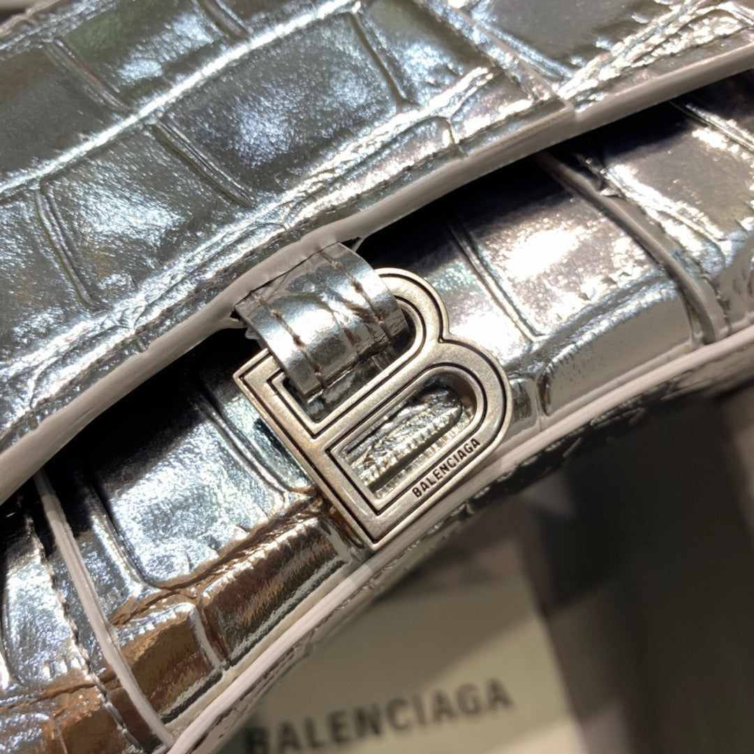 Balen Hourglass Mini Handbag In Sliver, For Women, Bags 4.7in/12cm 6373721S4CY8110