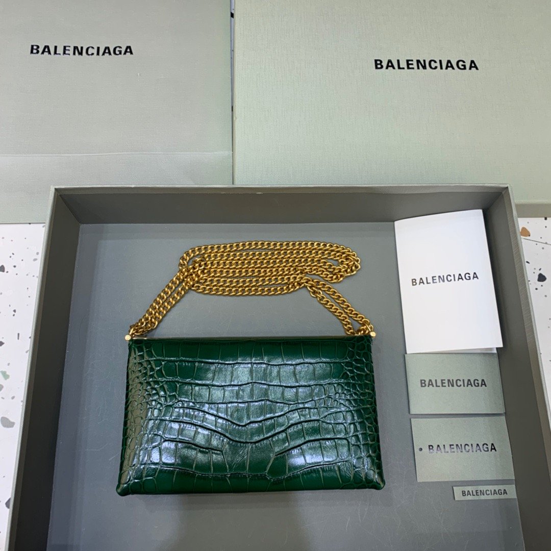 Balen Triplet Small Bag Crocodile Embossed Green, For Women, Bags 8.3in/21cm
