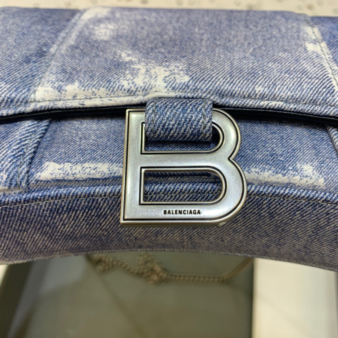 Balen Downtown Small Shoulder Bag With Chain Blue Washed, For Women, Bags 11.8in/30cm