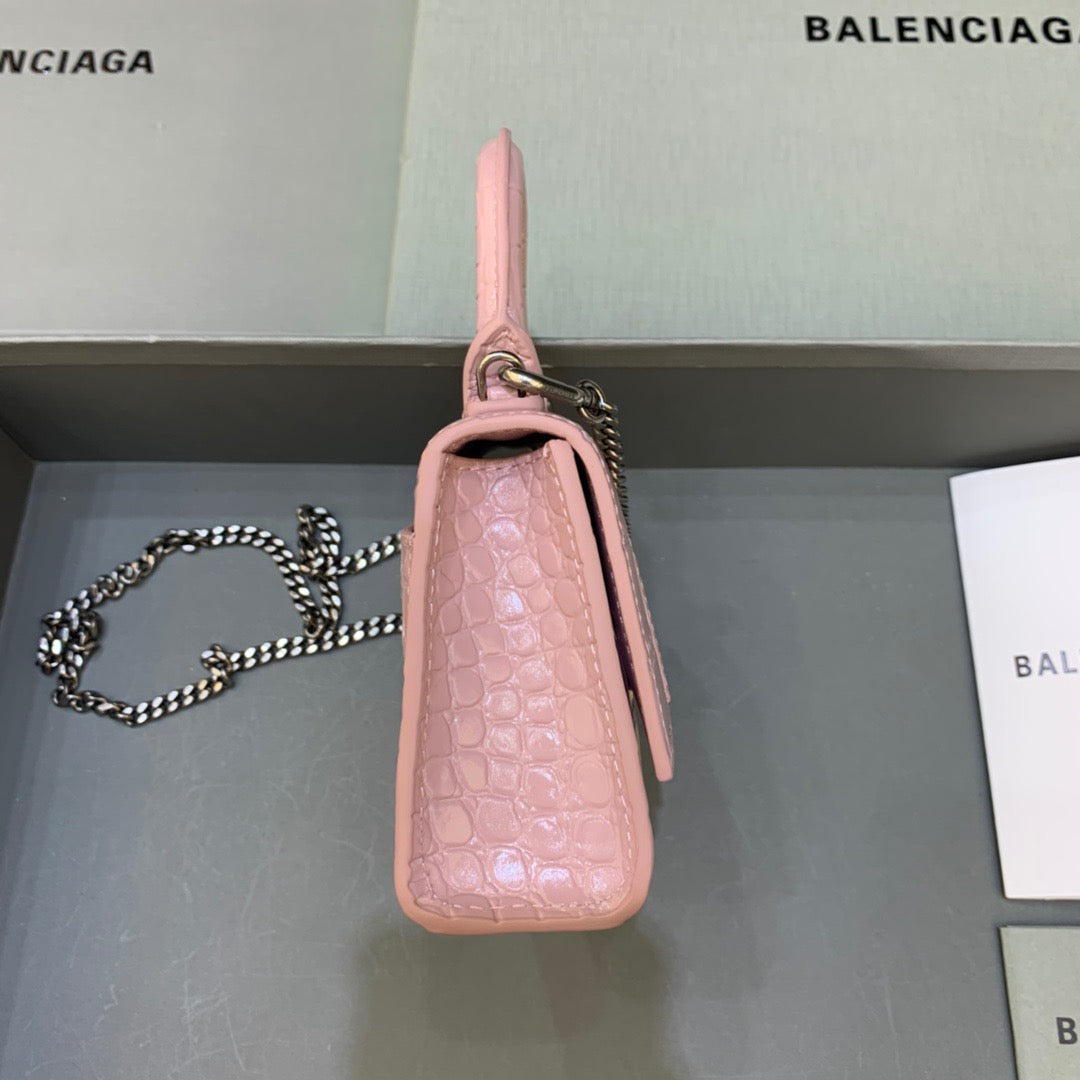 Balen Hourglass Mini Handbag With Chain In Light Pink, For Women, Bags 4.7in/12cm