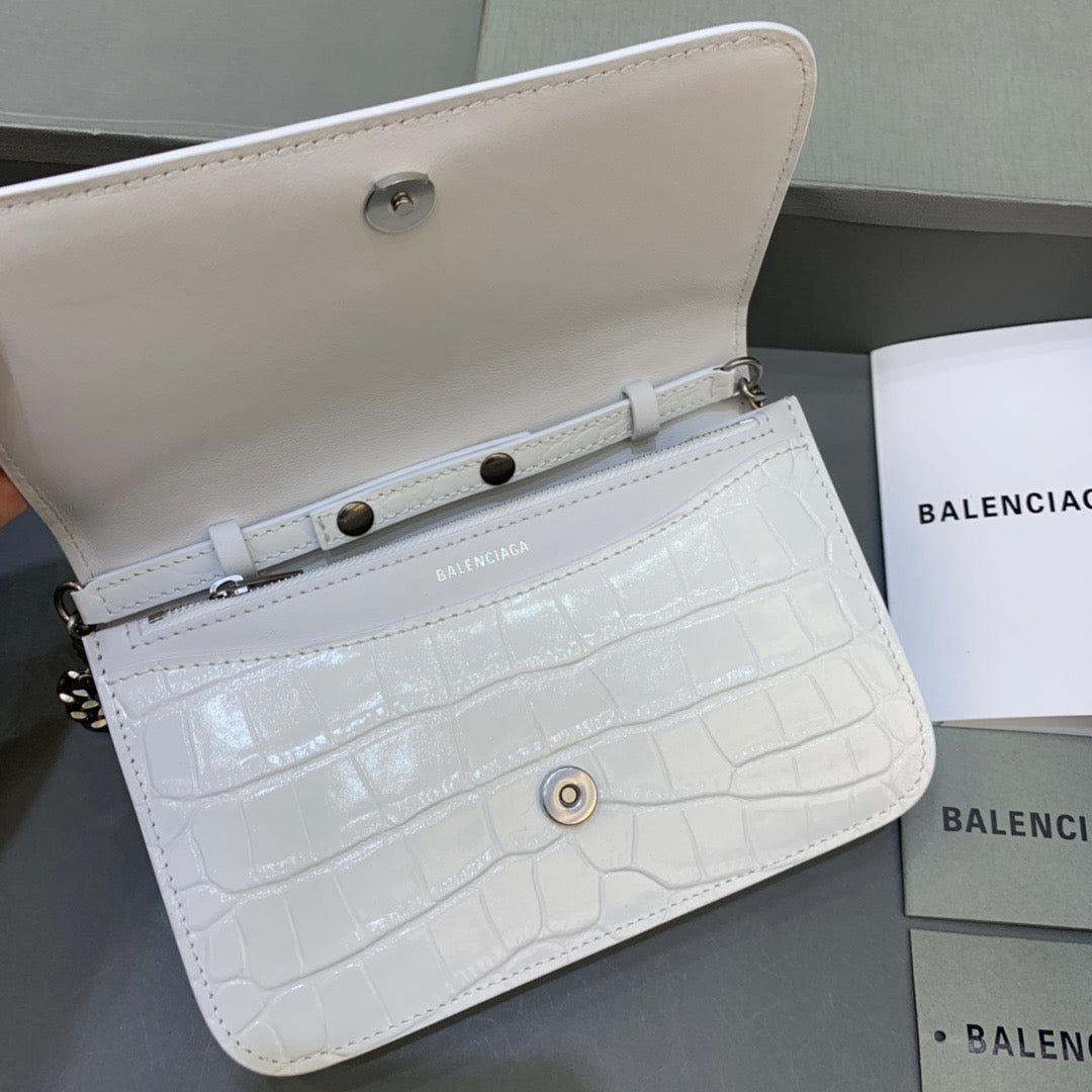 Balen Croc Embossed Patent B Bag With Chain In White, For Women, Bags 7.9in/20cm