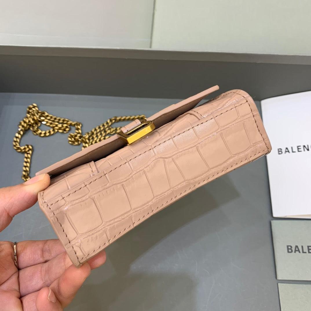 Balen Hourglass Mini Handbag With Chain In Beige, For Women, Bags 4.7in/12cm