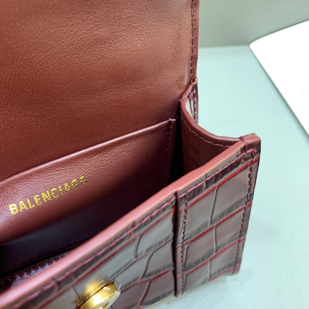 Balen Hourglass Mini Handbag With Chain In Dark Red, For Women, Bags 4.7in/12cm