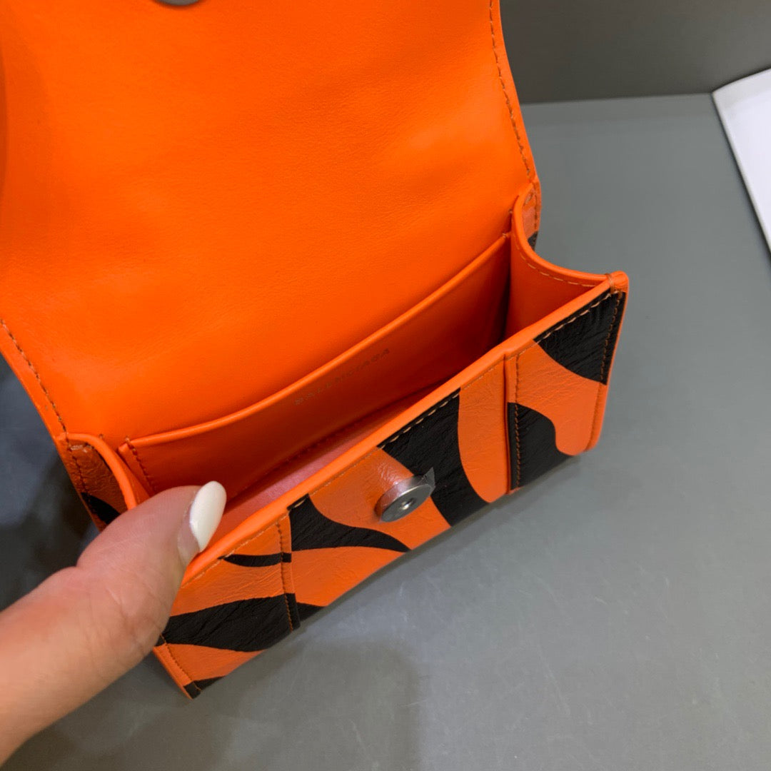 Balen Hourglass Mini Handbag With Chain In Black And Orange, For Women, Bags 4.7in/12cm