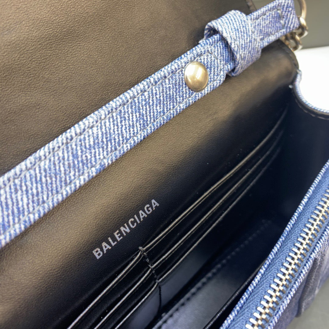 Balen Downtown Small Shoulder Bag With Chain Blue Washed, For Women, Bags 11.8in/30cm