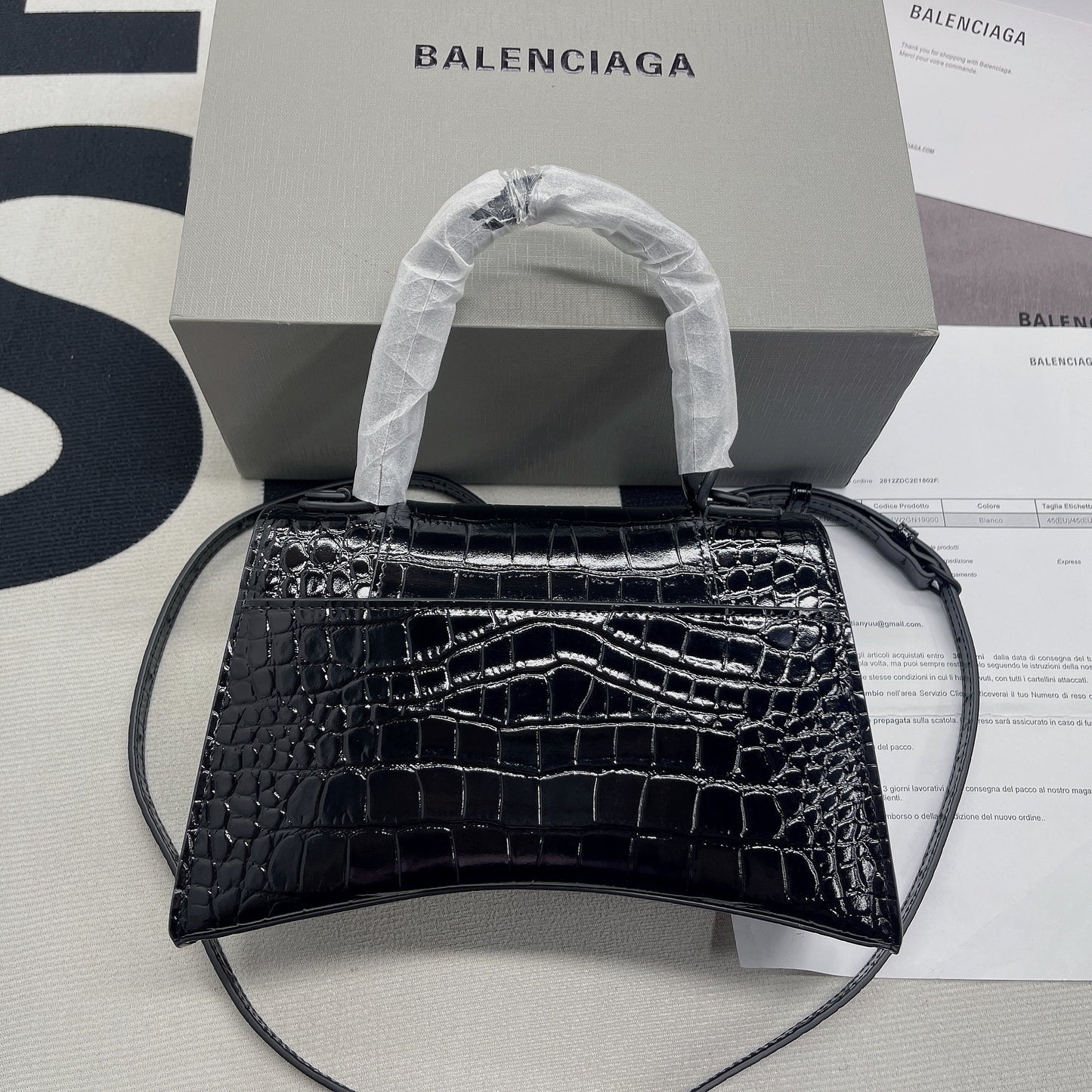 Balen Hourglass Small Handbag In Black, For Women, Bags 9in/23cm