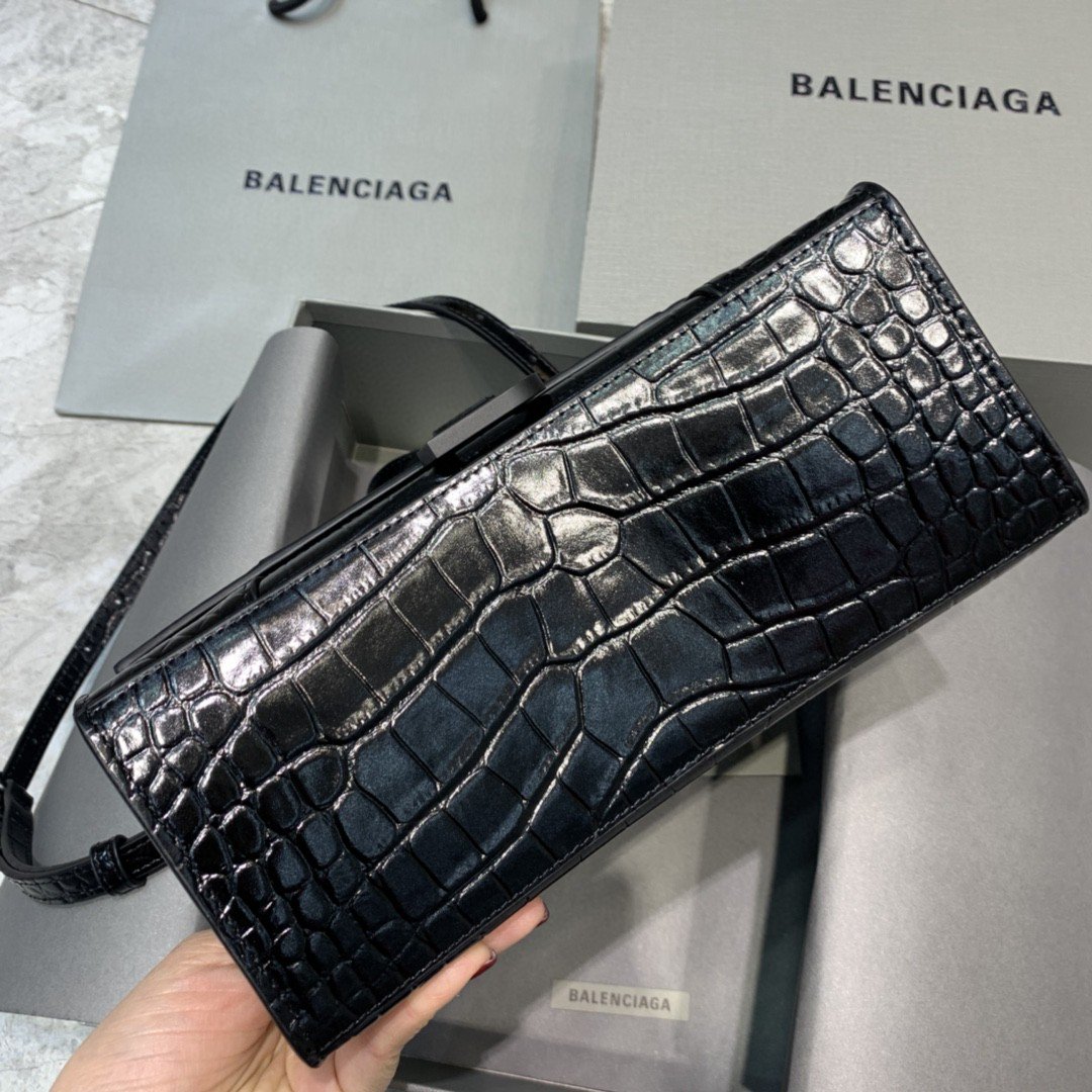 Balen Hourglass Small Handbag In Black, For Women, Bags 9in/23cm