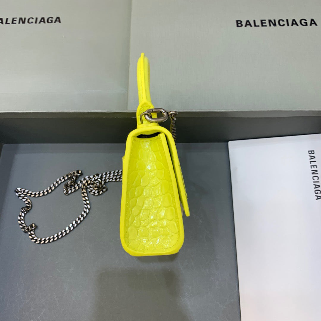 Balen Hourglass Mini Handbag With Chain In Yellow, For Women, Bags 4.7in/12cm