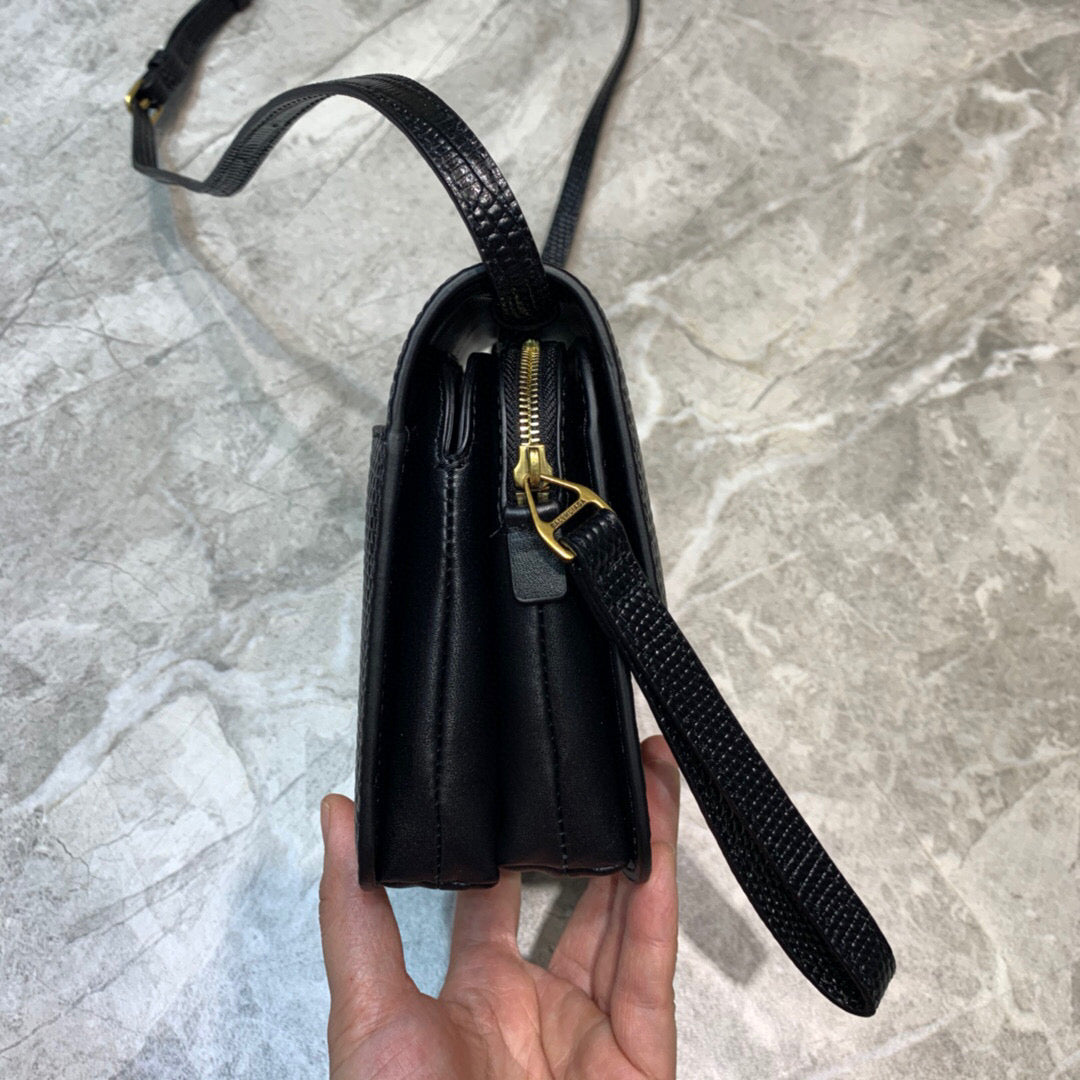 Balen B Small Lizard Effect Cross-body Bag In Black, For Women, Bags 7in/18cm