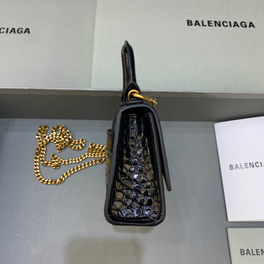 Balen Hourglass Mini Handbag With Chain In Black, For Women, Bags 4.7in/12cm