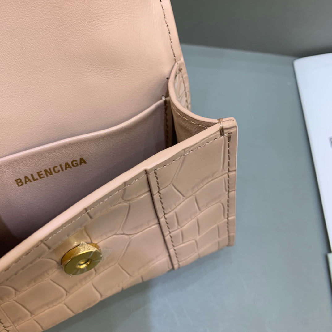 Balen Hourglass Mini Handbag With Chain In Beige, For Women, Bags 4.7in/12cm