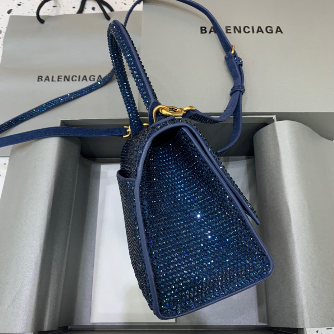 Balen Hourglass Small Handbag In Dark Blue, For Women, Bags 9in/23cm