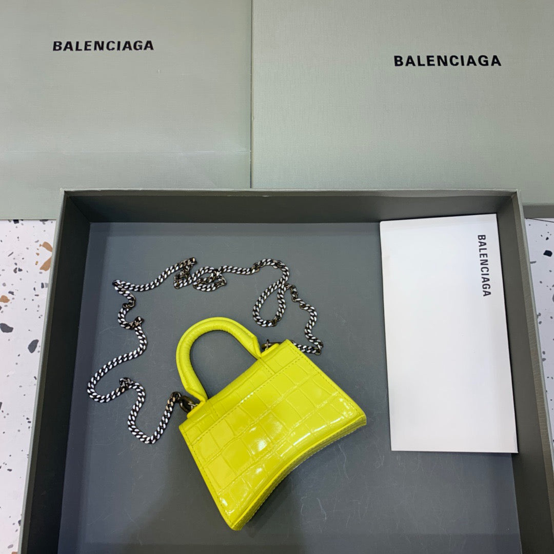 Balen Hourglass Mini Handbag With Chain In Yellow, For Women, Bags 4.7in/12cm