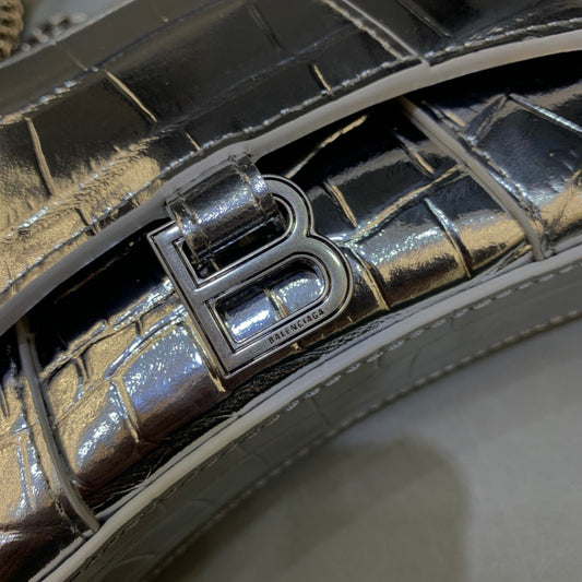 Balen Hourglass Mini Handbag With Chain In Sliver, For Women, Bags 4.7in/12cm