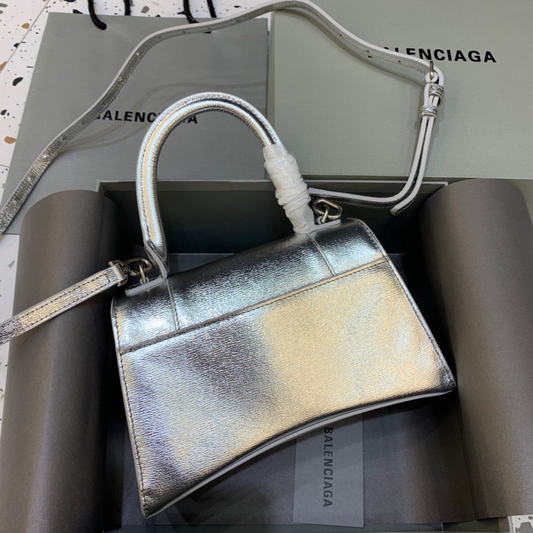 Balen Hourglass Small Handbag In Sliver, For Women, Bags 9in/23cm