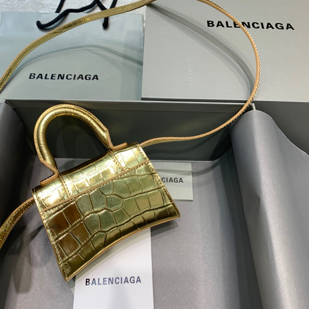 Balen Hourglass Mini Handbag In Gold, For Women, Bags 4.7in/12cm