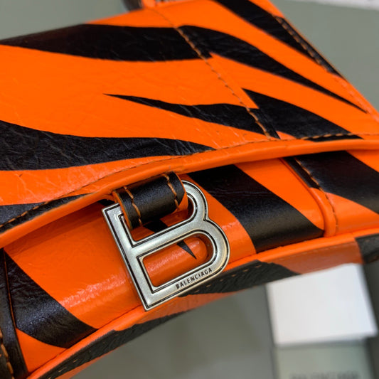 Balen Hourglass Mini Handbag With Chain In Black And Orange, For Women, Bags 4.7in/12cm