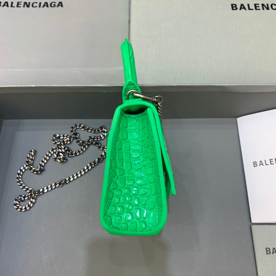 Balen Hourglass Mini Handbag With Chain In Green, For Women, Bags 4.7in/12cm