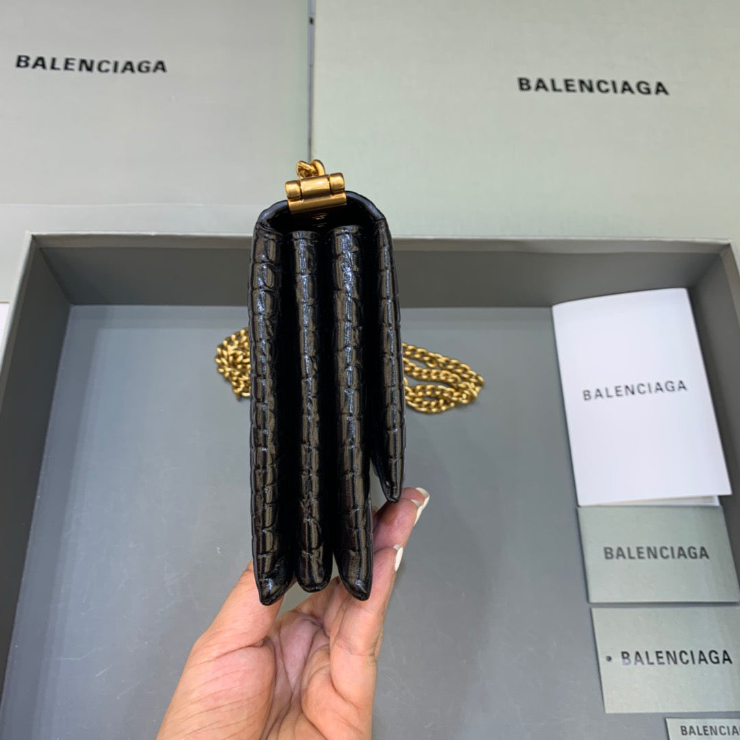 Balen Triplet Small Bag Crocodile Embossed Black, For Women, Bags 8.3in/21cm