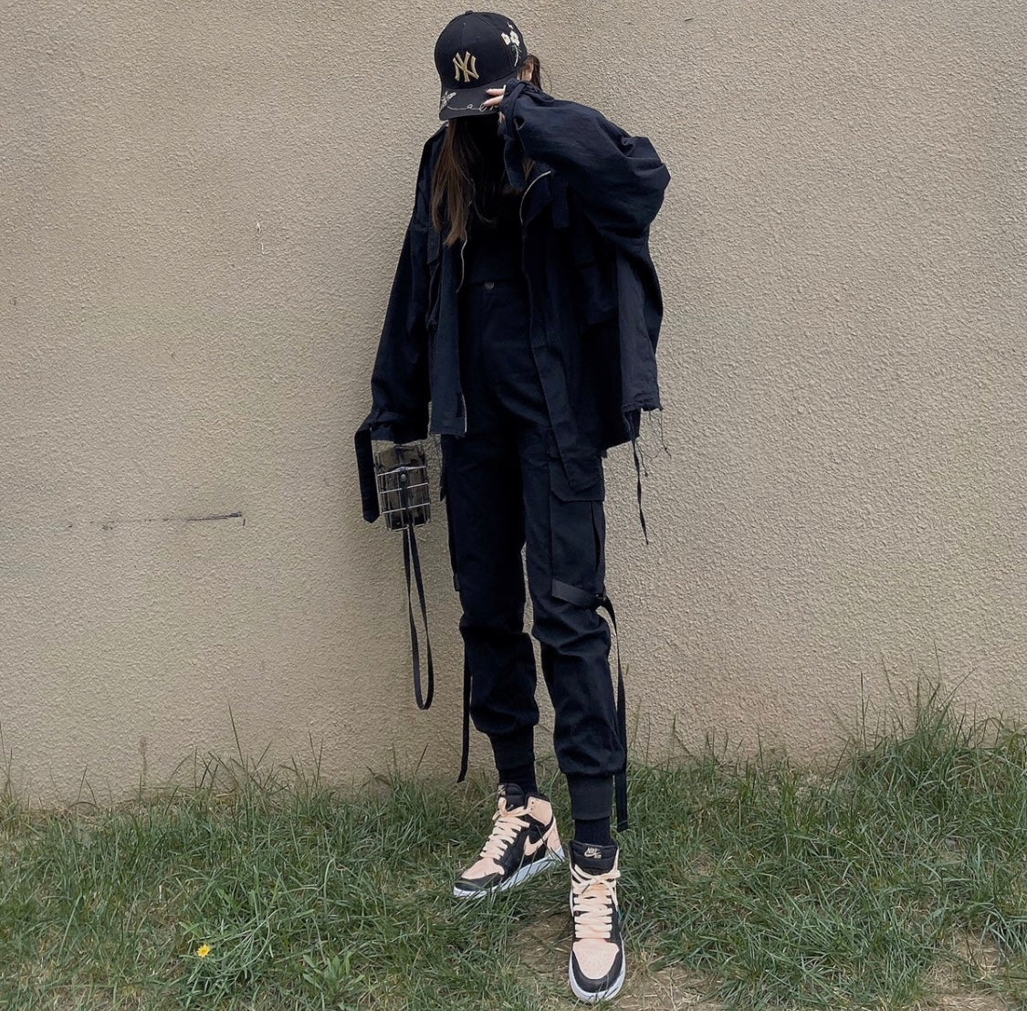BL - AJ1 black pink toe women's shoes