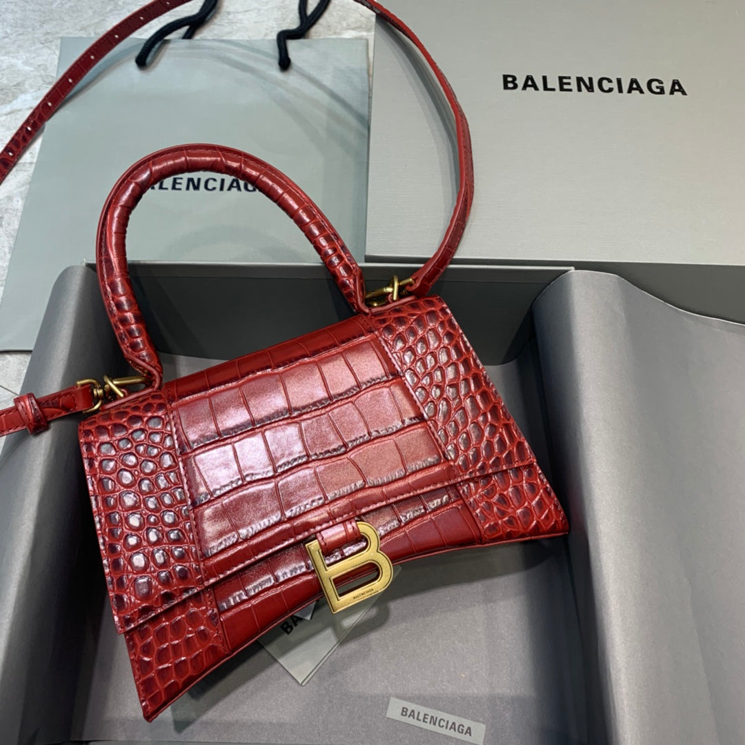 Balen Hourglass Small Handbag In Dark Red, For Women, Bags 9in/23cm 5935461LRGM6211