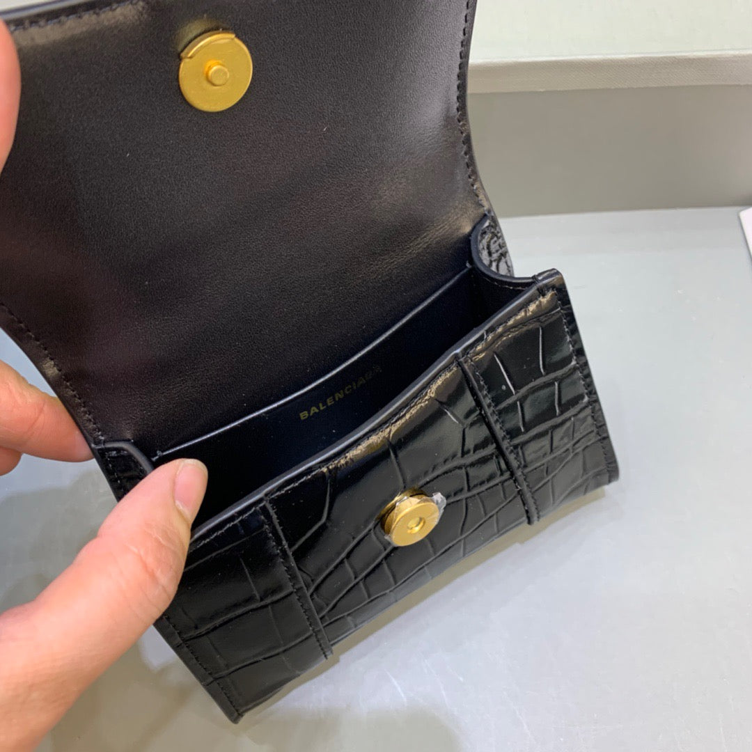 Balen Hourglass Mini Handbag With Chain In Black, For Women, Bags 4.7in/12cm