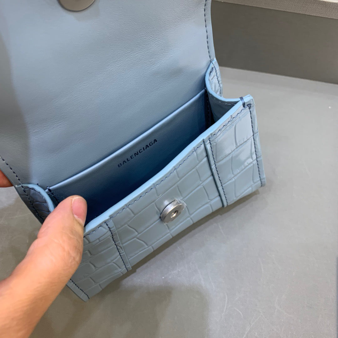 Balen Hourglass Mini Handbag With Chain In Blue, For Women, Bags 4.7in/12cm