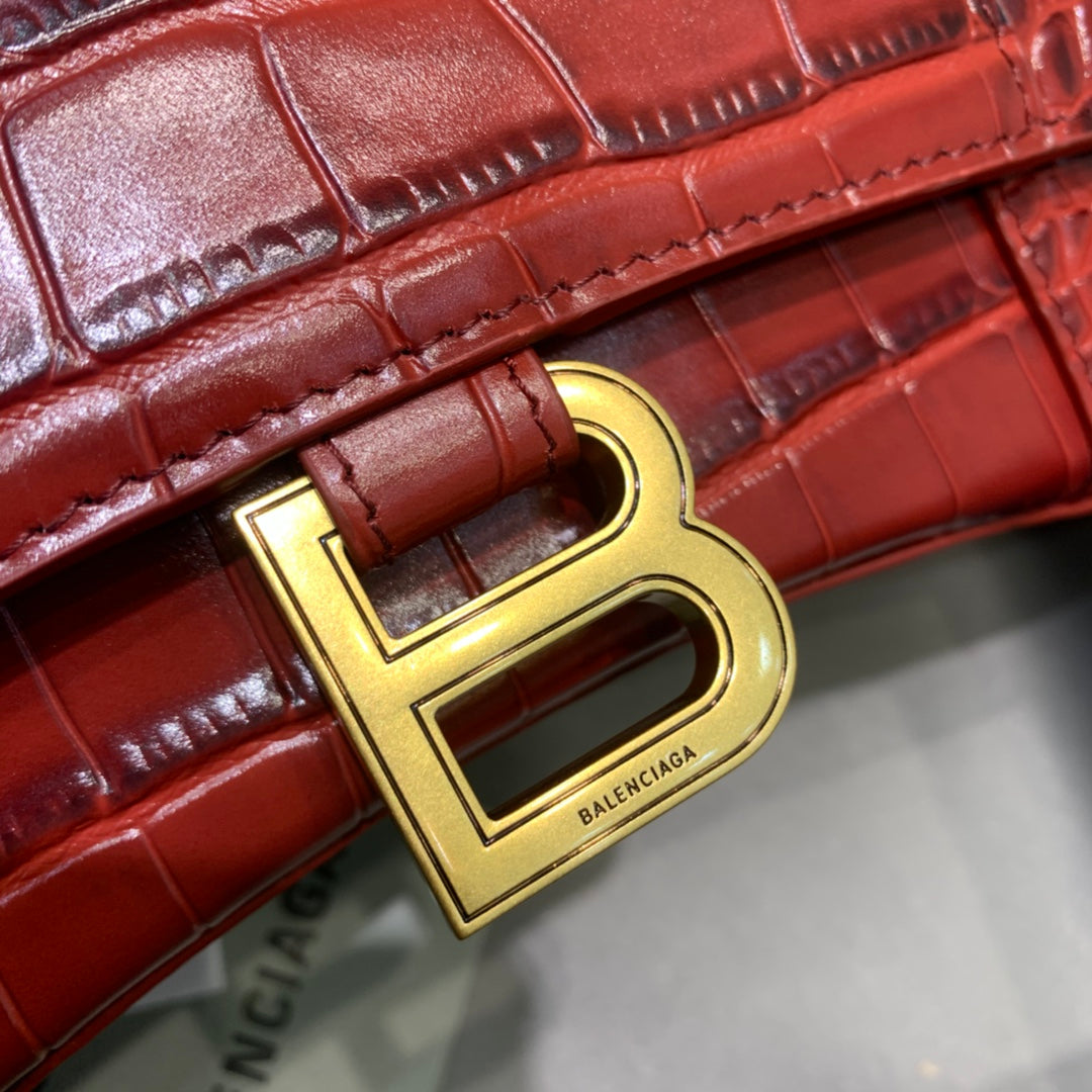 Balen Hourglass Small Handbag In Dark Red, For Women, Bags 9in/23cm 5935461LRGM6211