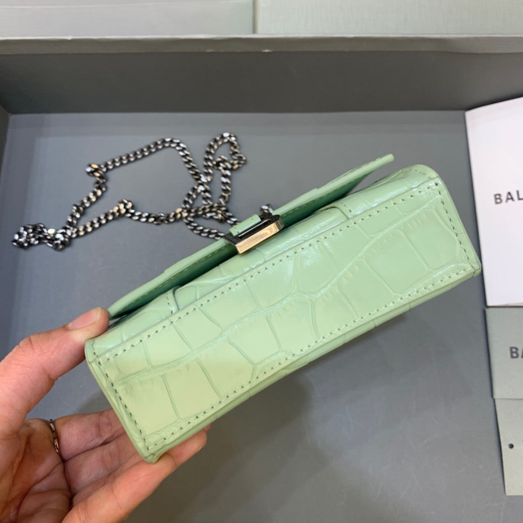 Balen Hourglass Mini Handbag With Chain In Light Green, For Women, Bags 4.7in/12cm