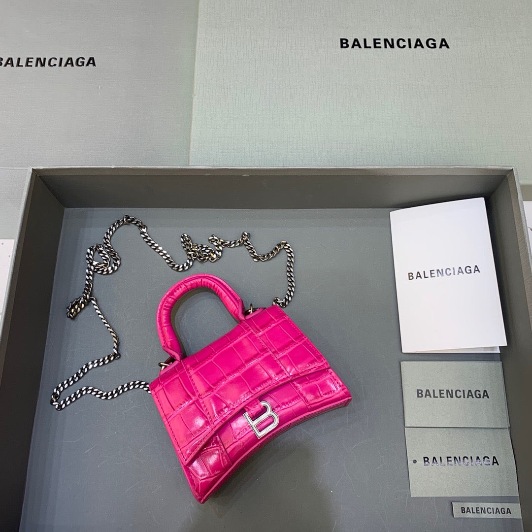 Balen Hourglass Mini Handbag With Chain In Dark Pink, For Women, Bags 4.7in/12cm