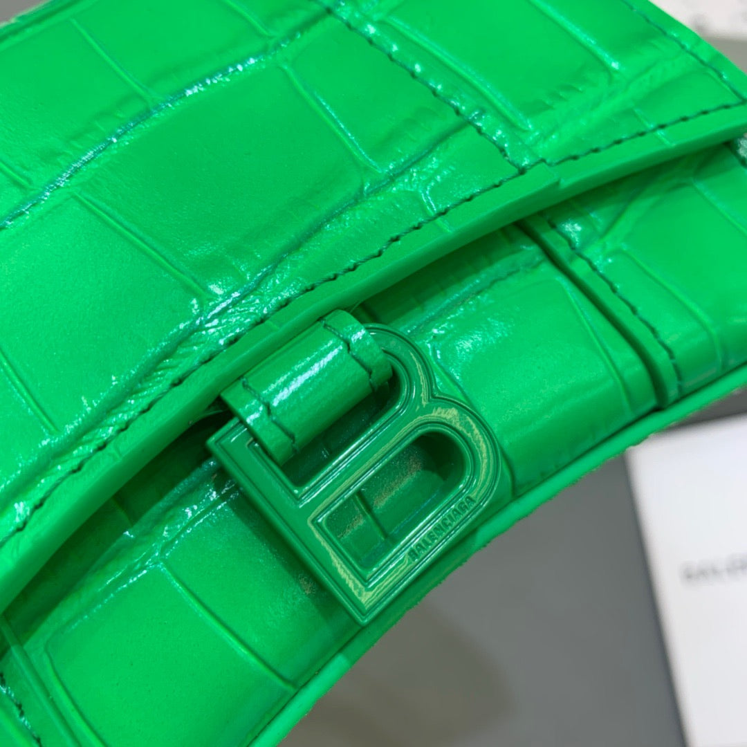Balen Hourglass Mini Handbag With Chain In Green, For Women, Bags 4.7in/12cm