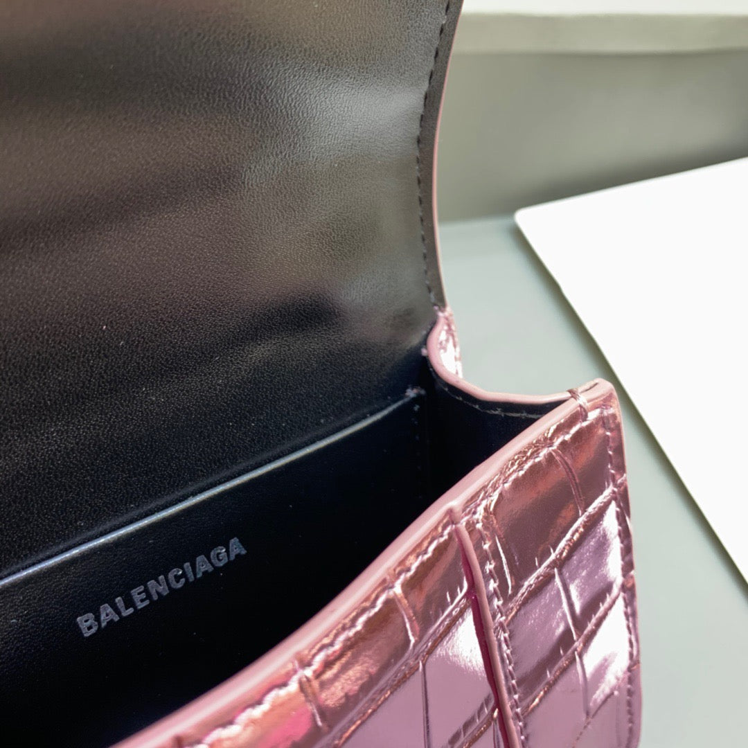 Balen Hourglass Mini Handbag With Chain In Light Pink, For Women, Bags 4.7in/12cm