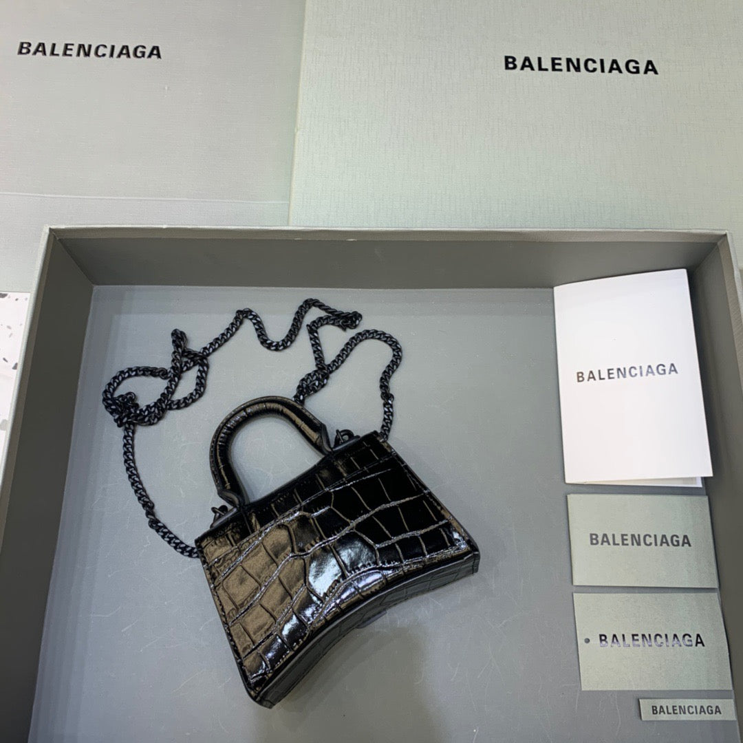 Balen Hourglass Mini Handbag With Chain In Black, For Women, Bags 4.7in/12cm