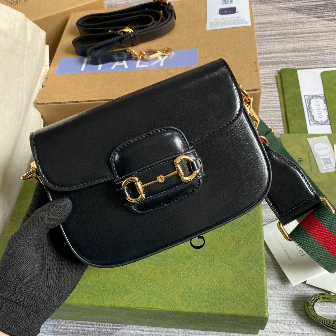 gg Horsebit 1955 Mini Bag Black For Women, Women’s Bags 8in/21cm gg 658574 18YSG 1060