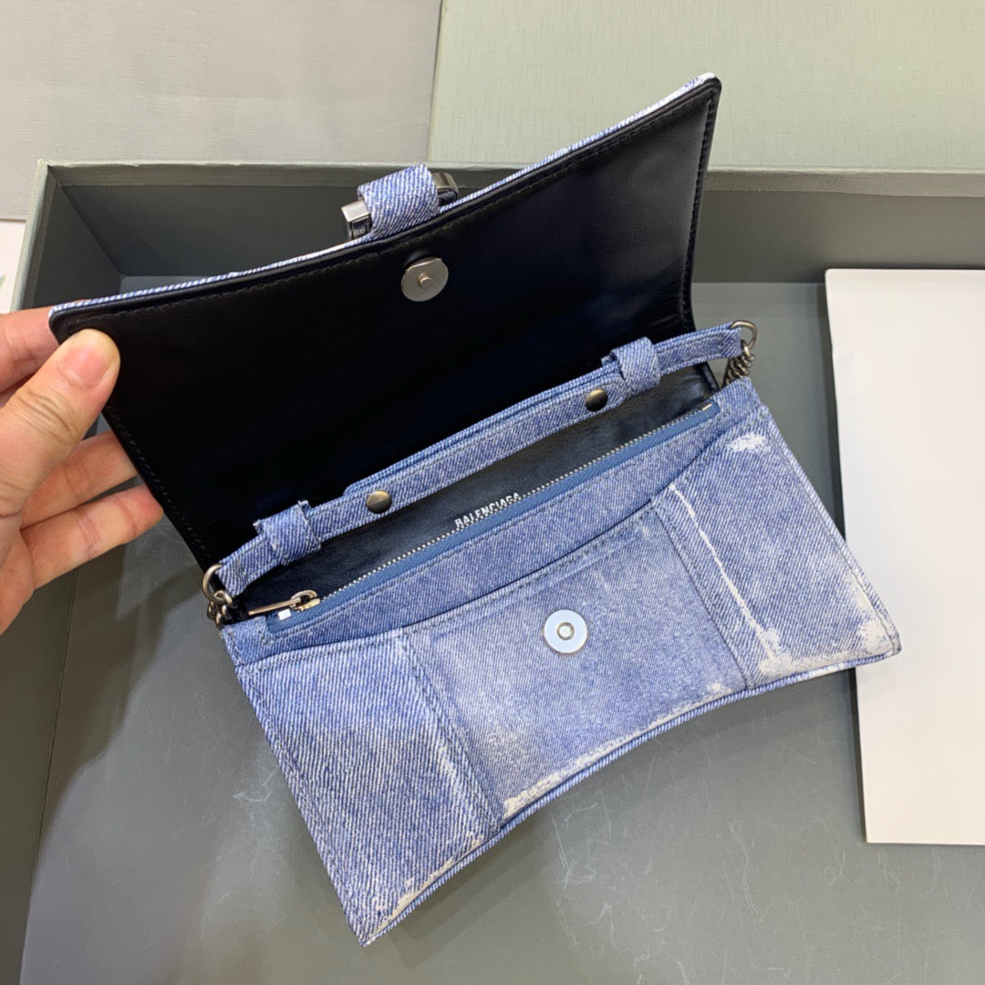 Balen Downtown Small Shoulder Bag With Chain Blue Washed, For Women, Bags 11.8in/30cm