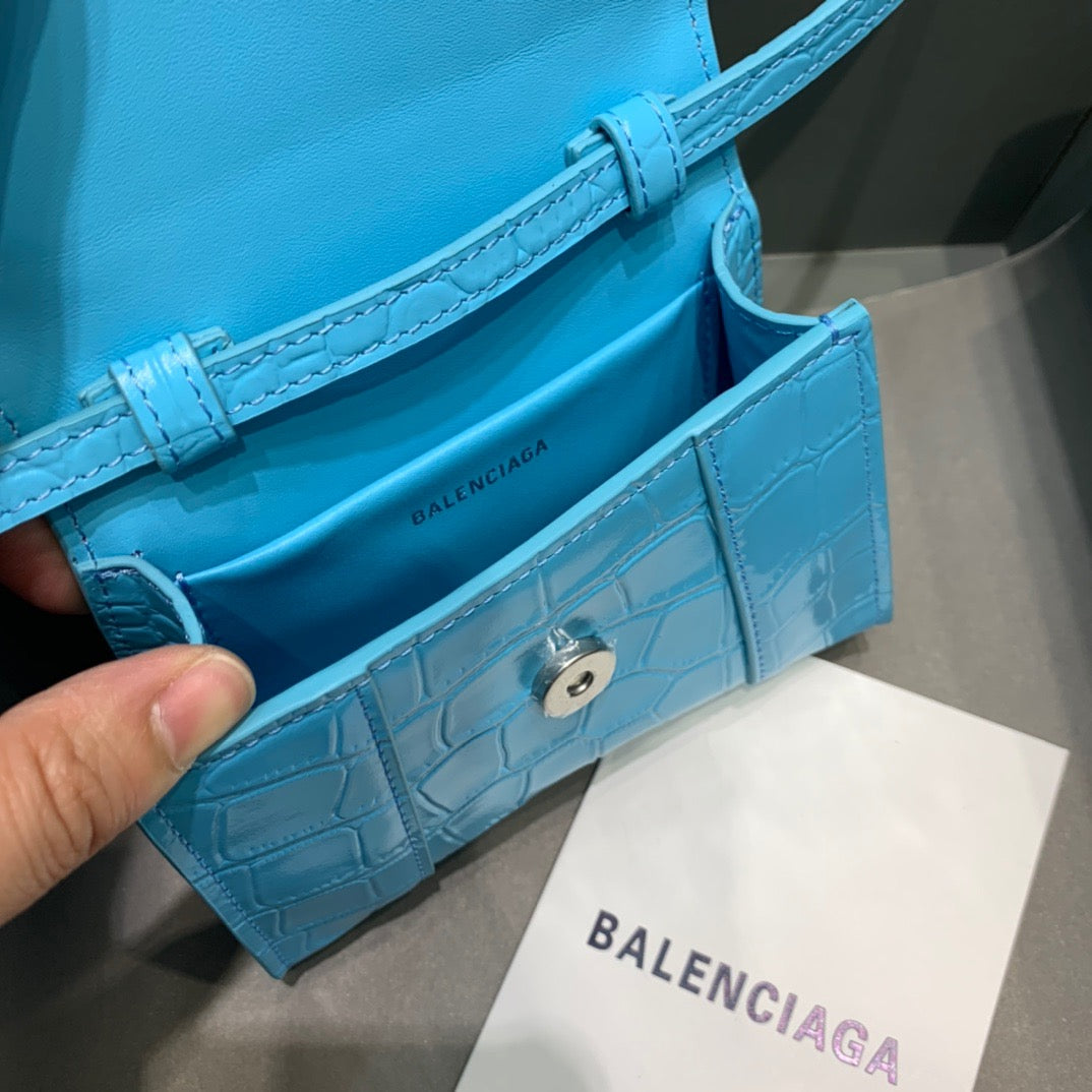 Balen Hourglass Mini Handbag In Blue, For Women, Bags 4.7in/12cm