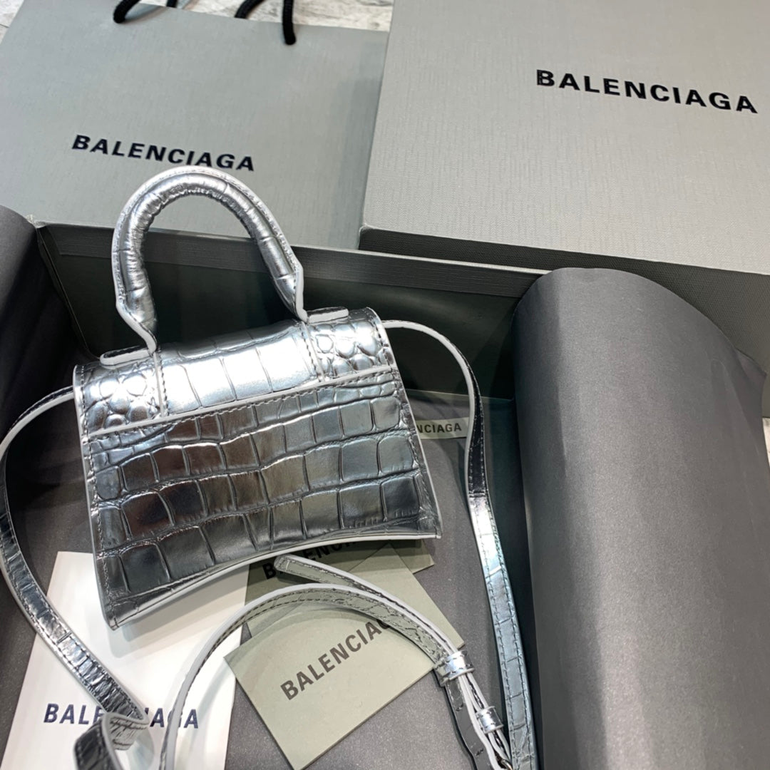Balen Hourglass Mini Handbag In Sliver, For Women, Bags 4.7in/12cm