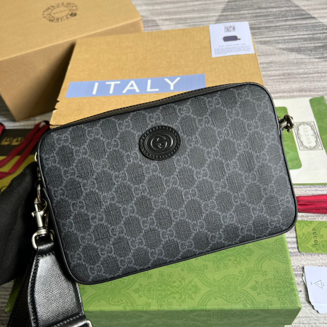 gg Shoulder Bag With Interlocking G Black gg Supreme Canvas For Women 9.6in/24.5cm gg 703468 92THF 1000