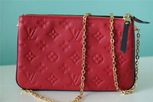 LV Double Zip Pochette Monogram Empreinte Black/Red For Women, Shoulder and Crossbody Bags 7.9in/20cm LV