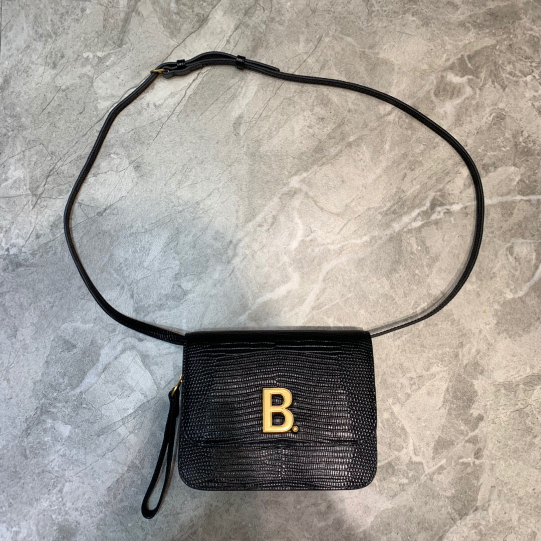 Balen B Small Lizard Effect Cross-body Bag In Black, For Women, Bags 7in/18cm