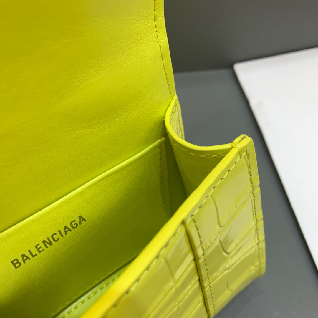 Balen Hourglass Mini Handbag With Chain In Yellow, For Women, Bags 4.7in/12cm