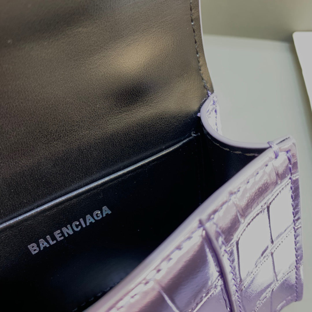 Balen Hourglass Mini Handbag With Chain In Light Violet, For Women, Bags 4.7in/12cm