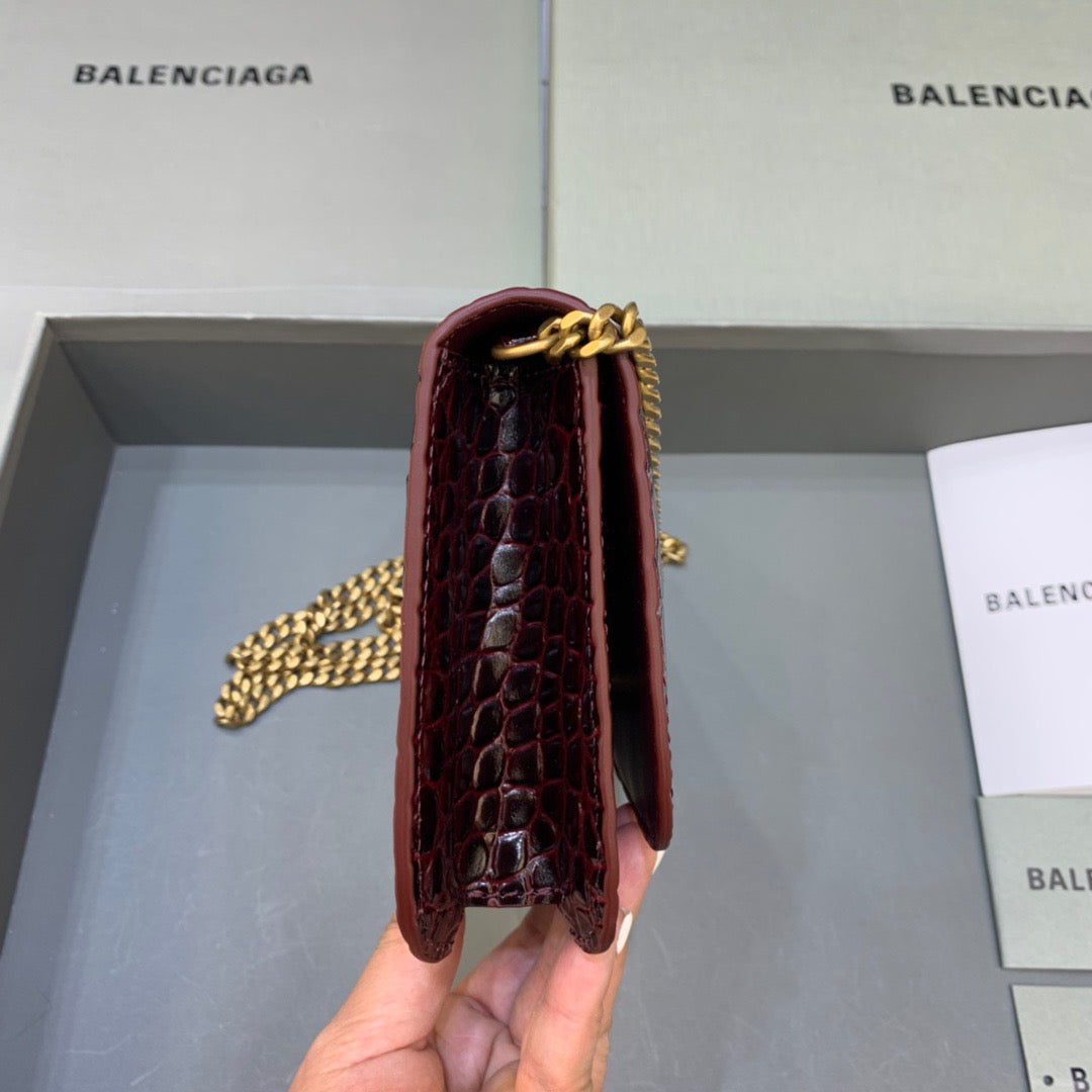 Balen Croc Embossed Patent B Bag With Chain In Dark Red, For Women, Bags 7.9in/20cm