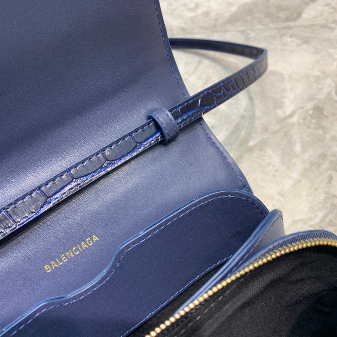 Balen B Small Lizard Effect Cross-body Bag In Dark Blue, For Women, Bags 7in/18cm