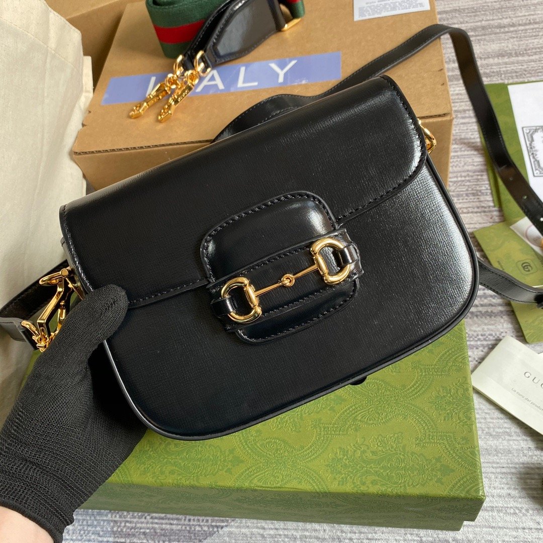 gg Horsebit 1955 Mini Bag Black For Women, Women’s Bags 8in/21cm gg 658574 18YSG 1060